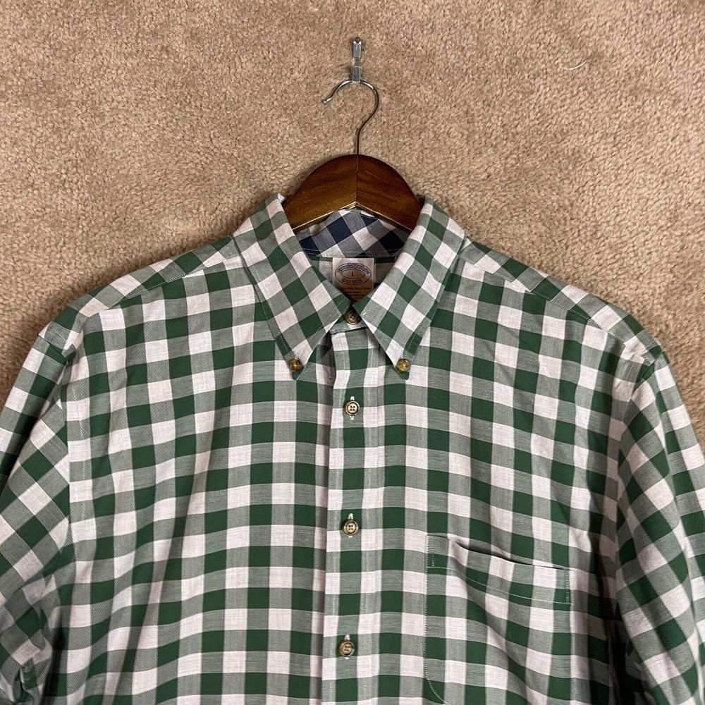 Brooks Brothers Button Down Shirt Mens Large L White/Green Check Non Iron Supima - Picture 2 of 8